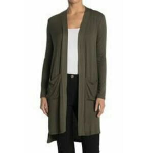 Catherine Malandrino Women's Ribbed Long Line Cardigan in Grape Leaf Small $88